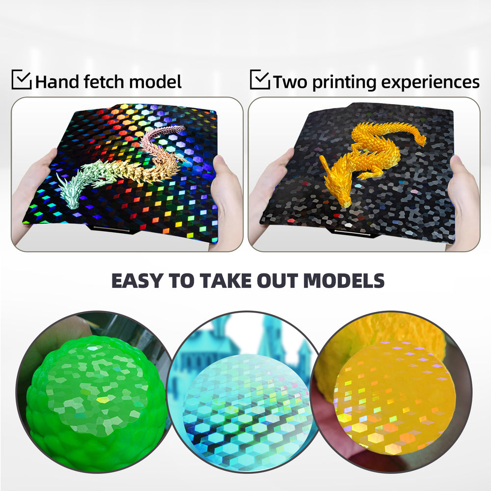IdeaFormer Hew Glow + Water Cube PEG 打印板适用于 Bambu Lab P1P P1S A1 X1 X1 碳纤维,柔性弹簧钢打印板适用于 Bambu X1/P1 系列打印机