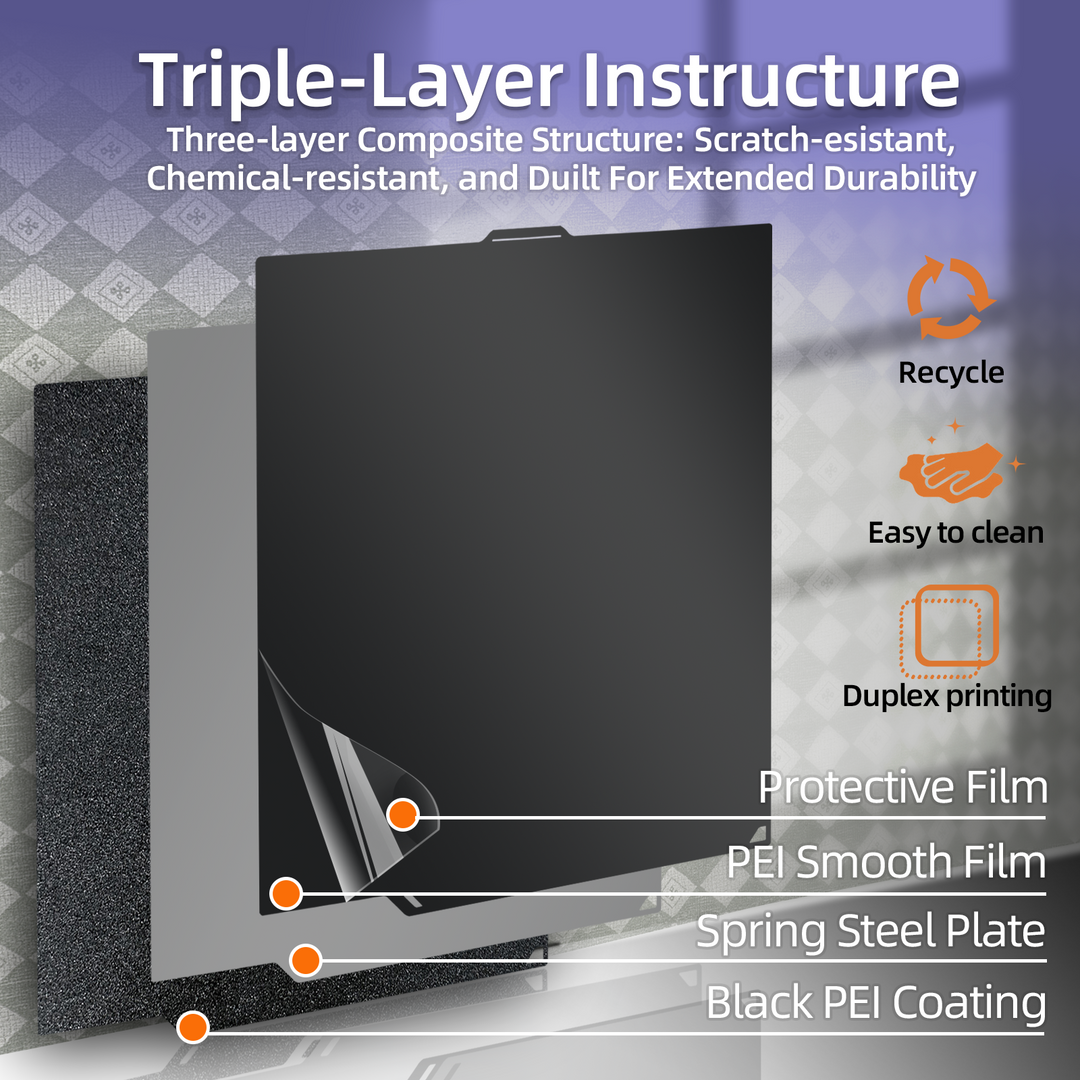 IdeaFormer 黑色光滑 PEI+纹理 PEI 弹簧钢打印平台，260×271mm，适用于 Elegoo Centauri Carbon