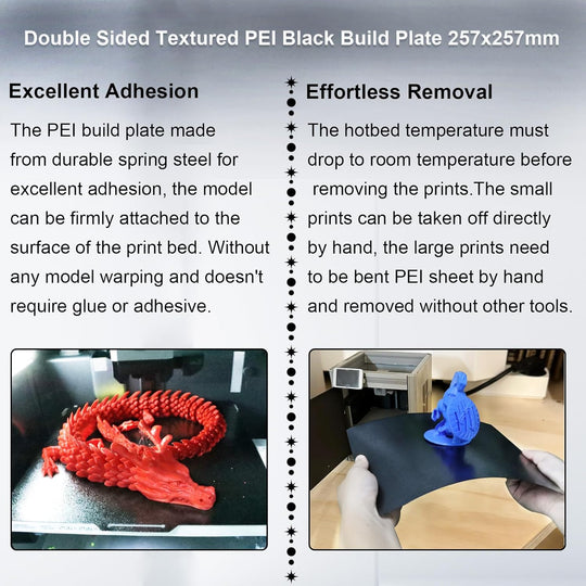 适用于 Bambu Lab X1/X1C/X1E/P1P/P1S/A1 的双面黑色 PEI 构建板，适用于 Bambu Lab 3D 打印机平台的柔性弹簧钢板 257x257mm