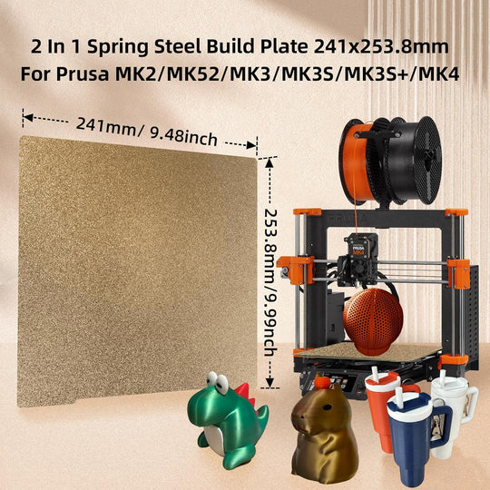 适用于 Prusa i3 MK3S Core One 的 PEI 构建板，双面纹理 PEI 弹簧钢板柔性 PEI 板 241x253.8mm，适用于 Prusa I3 MK2 MK2.5S MK52 MK3 MK3S+ MK4 Core One 3D 打印机