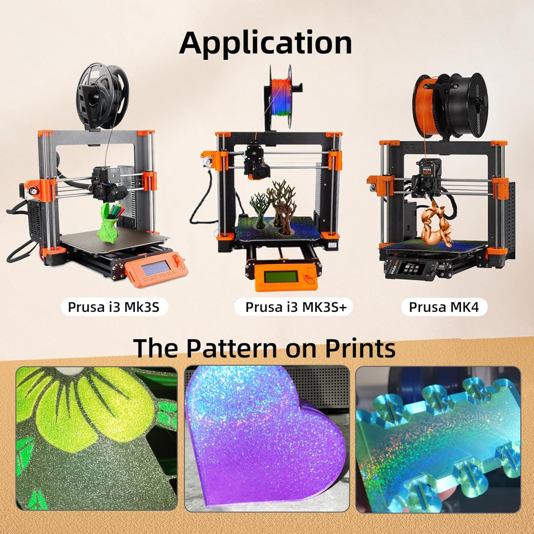 适用于 Prusa Core One MK4 MK3 MK3S MK52 的 PEY PEI 板材，适用于 Prusa I3 MK2 2.5S MK52 MK3S MK3S+ MK4 Core One 3D 打印机的柔性光滑彩虹星空 PEY+纹理 PEI 构建板
