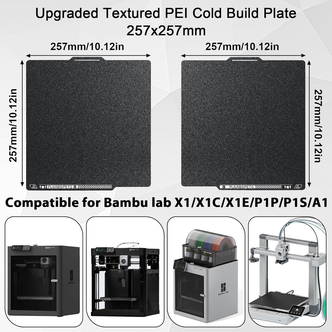 带二维码的纹理 PEI 冷构建板，适用于 Bambu Lab P1P/P1S/X1C/X1/X1E/A1 257x257mm，PEI 弹簧钢冷板低温打印底板，适用于 Bambu Labs 3D 打印机