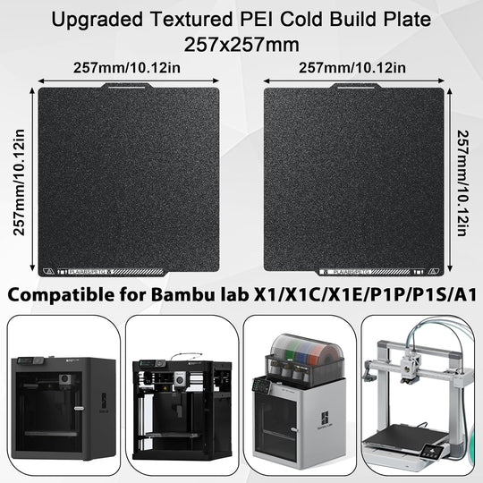 带二维码的纹理 PEI 冷构建板，适用于 Bambu Lab P1P/P1S/X1C/X1/X1E/A1 257x257mm，PEI 弹簧钢冷板低温打印底板，适用于 Bambu Labs 3D 打印机