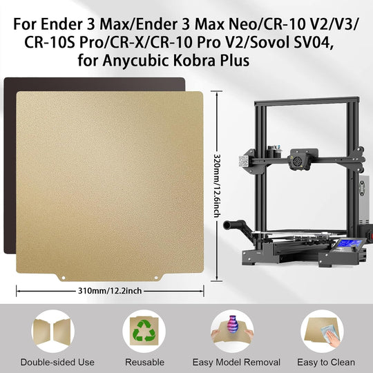 纹理 PEI 打印底板 310x320mm，PEI 弹簧钢底板，带磁性打印底板，适用于 Ender 3 Max/Ender 3 Max Neo/CR-10 V2/V3/CR-10S Pro/CR-X/CR-10 Pro V2/Kobra Plus/Sovol SV04