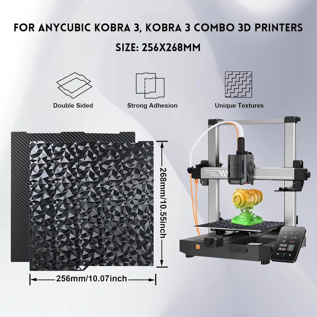 IdeaFormer Diamond PEO+Carbon Fiber PET Spring Steel Build Plate, 256×268mm for Anycubic Kobra 3/Kobra 3 V2/Kobra 3 Combo