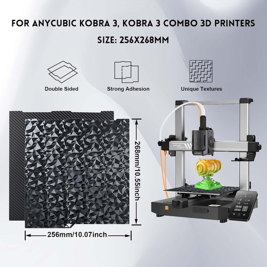 IdeaFormer Diamond PEO+Carbon Fiber PET Spring Steel Build Plate, 256×268mm for Anycubic Kobra 3/Kobra 3 V2/Kobra 3 Combo