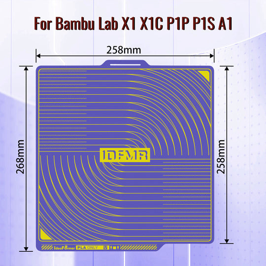 IdeaFormer 升级版纹理 PEI 冷打印板，适用于 Bambu Lab P1P/P1S/X1C/X1/X1E/A1，258*258mm 双面紫色低温板，适用于 Bambu Lab 系列打印机