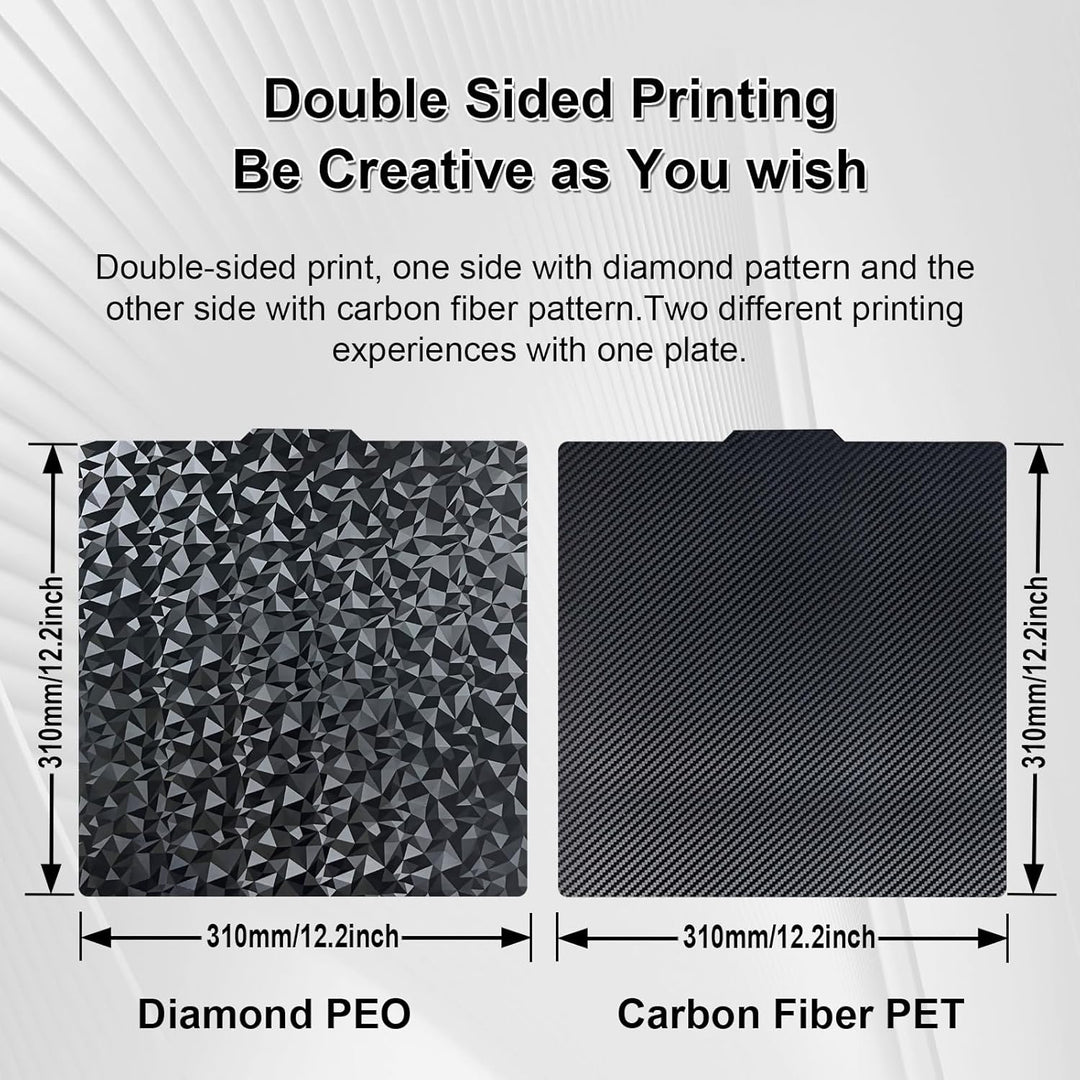 光滑的 PEO PET 弹簧钢板，带磁性板，适用于 Artillery Sidewinder X1/X2，适用于 Creality CR-10/CR-10S/Anet A8 Plus，适用于 QIDI Plus 4，柔性 PEO PET 打印床 310x310mm