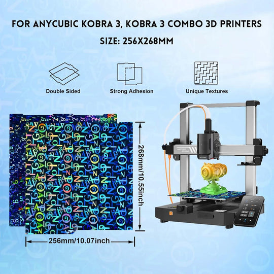 适用于 Anycubic Kobra 3/Kobra 3 Combo/Kobra 3 V2 的光滑数字+字母笔构建板，适用于 256x268mm 3D 打印机加热床的柔性弹簧钢板