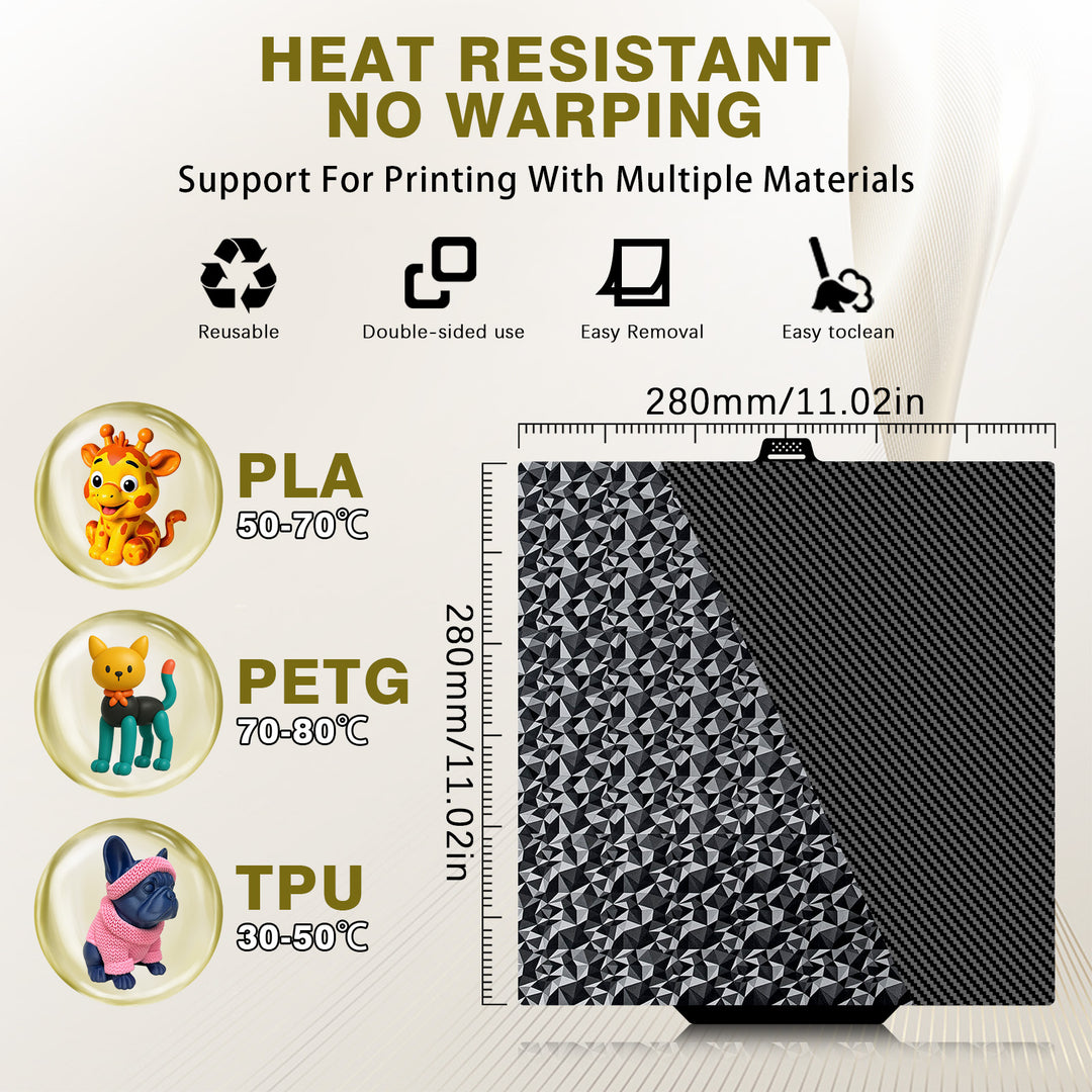 IdeaFormer Diamond PEO+Carbon Fiber PET Spring Steel Build Plate, 280×280mm for QIDI Q2 3D Printer