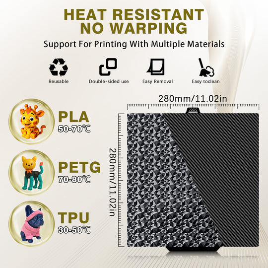 IdeaFormer Diamond PEO+Carbon Fiber PET Spring Steel Build Plate, 280×280mm for QIDI Q2 3D Printer