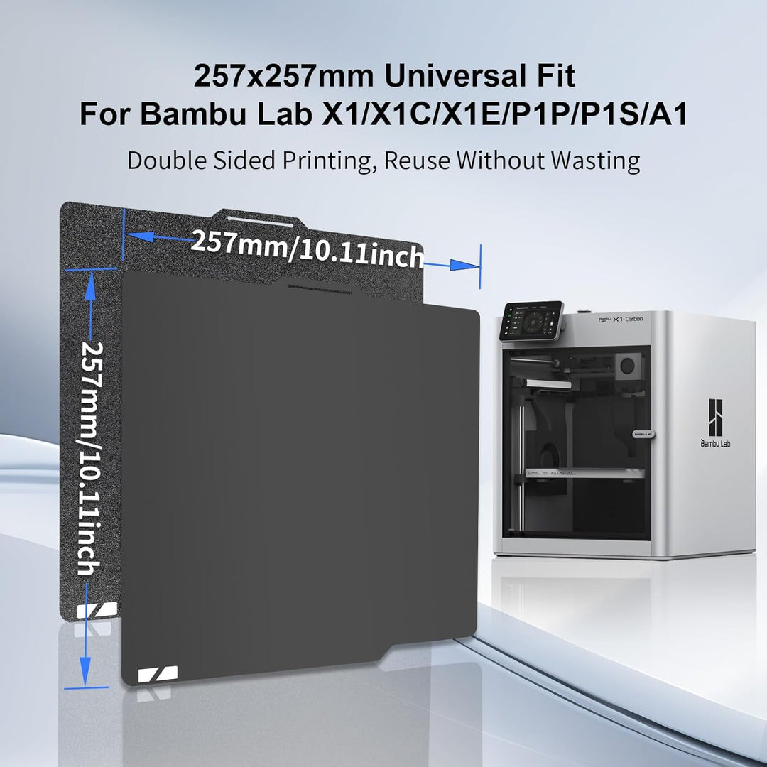 适用于 Bambu Lab X1 X1C X1E P1P P1S A1 的纹理 PEI 构建板，柔性双面光滑纹理 PEI 弹簧钢板 257x257mm，良好粘附板，适用于 Bambulab 3D 打印机系列