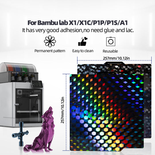 IdeaFormer Hew Glow + Water Cube PEG 打印板适用于 Bambu Lab P1P P1S A1 X1 X1 碳纤维，柔性弹簧钢打印板适用于 Bambu X1/P1 系列打印机